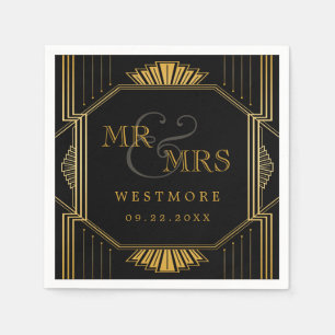Vintage Elegant Art Deco Black Gold Wedding Napkins