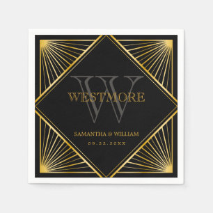 Vintage Elegant Art Deco Black Gold Wedding Napkins