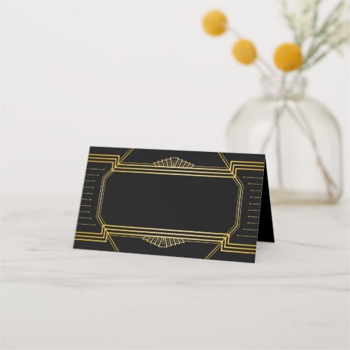 Vintage Elegant Art Deco Black Gold Wedding Place Card