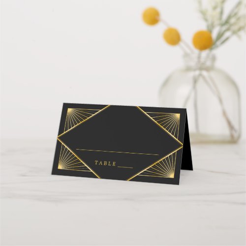 Vintage Elegant Art Deco Black Gold Wedding Place Card