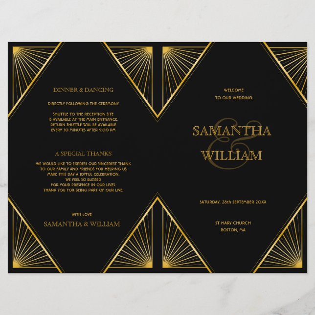 Vintage Elegant Art Deco Black Gold Wedding Progra (Front)