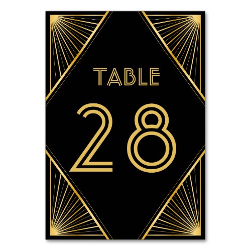 Vintage Elegant Art Deco Black Gold Wedding Table Number