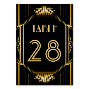 Vintage Elegant Art Deco Black Gold Wedding Table Number