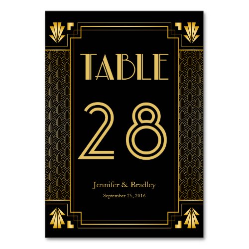 Vintage Elegant Art Deco Black Gold Wedding Table Number