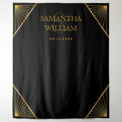 Vintage Elegant Art Deco Black Gold Wedding Tapestry