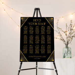 Vintage Elegant Art Deco Gold Seating Chart Foam Board