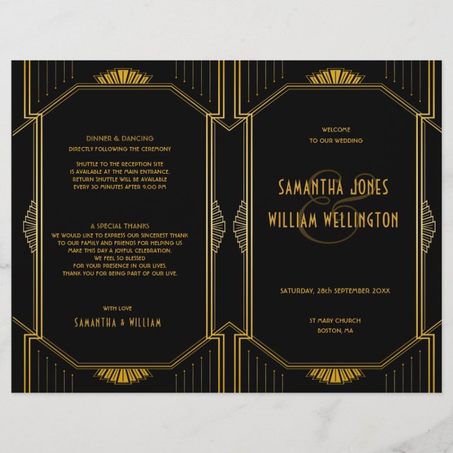Vintage Elegant Art Deco Gold Wedding Program (Front)