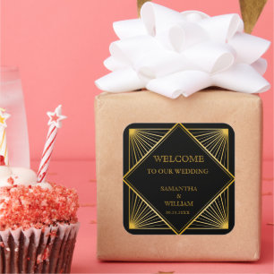 Vintage Elegant Art Deco Gold Wedding Welcome Bag Square Sticker