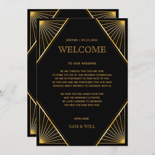 Vintage Elegant Art Deco Gold Wedding Welcome Note Invitation