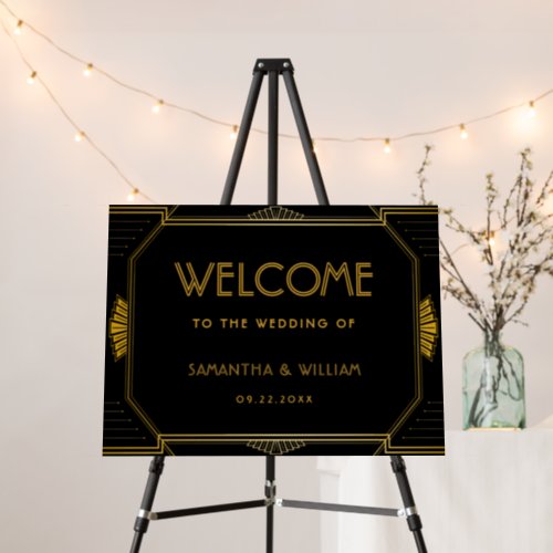 Vintage Elegant Art Deco Gold Wedding Welcome Sign