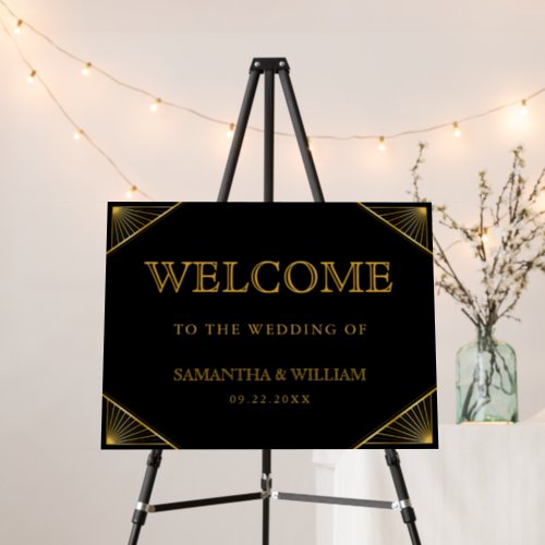 Vintage Elegant Art Deco Gold Wedding Welcome Sign