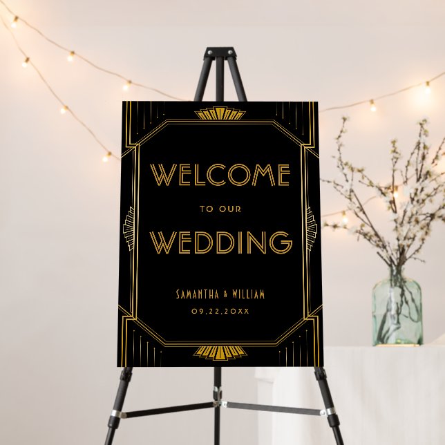 Vintage Elegant Art Deco Gold Wedding Welcome Sign (In Situ (Stand))