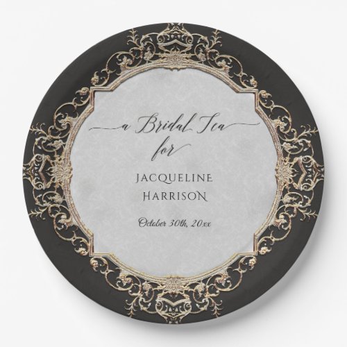Vintage Elegant Baroque Black and Gold Bridal Tea Paper Plates