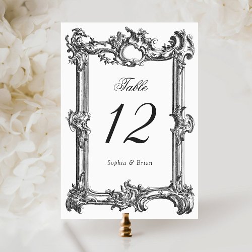 Vintage Elegant Baroque Frame Black White Wedding Table Number