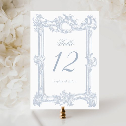 Vintage Elegant Baroque Frame Dusty Blue Wedding Table Number