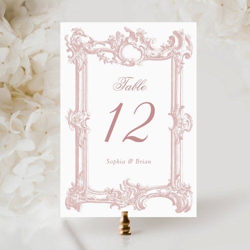 Vintage Elegant Baroque Frame Dusty Rose Wedding Table Number