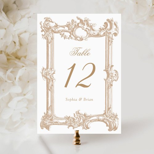 Vintage Elegant Baroque Frame Gold Wedding Table Number