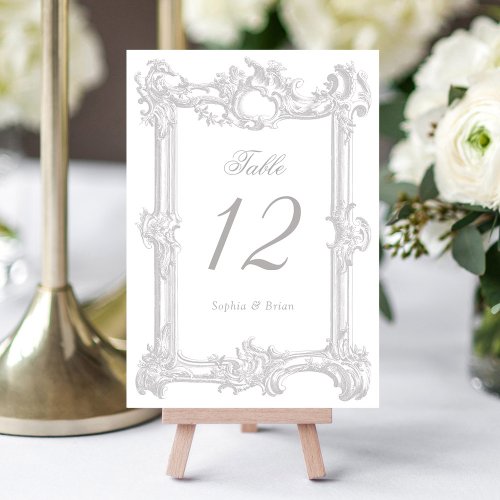 Vintage Elegant Baroque Frame Gray Wedding Table Number