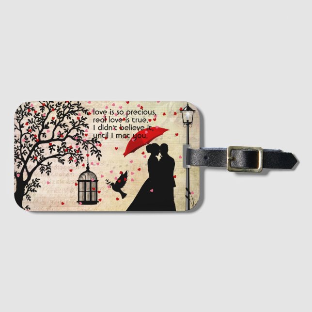 Vintage Elegant Beige & Black Poetry Valentines Luggage Tag (Front Horizontal)