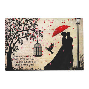 Vintage Elegant Beige & Black Poetry Valentines Placemat