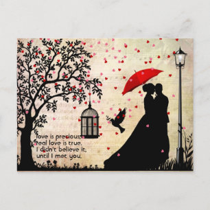 Vintage Elegant Beige & Black Poetry Valentines Postcard