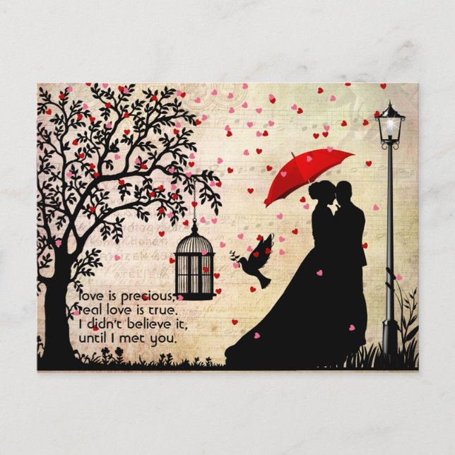 Vintage Elegant Beige & Black Poetry Valentines Postcard (Front)