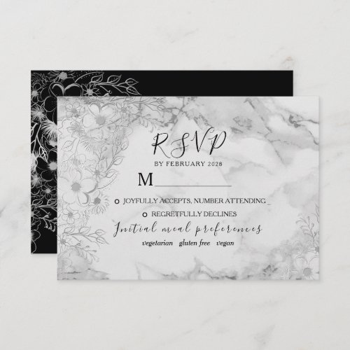 Vintage Elegant Black and White Wedding RSVP Card