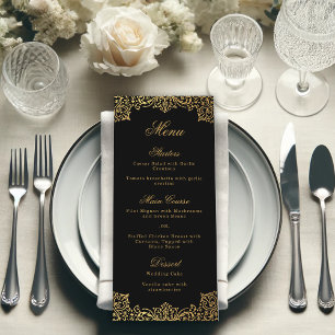 Vintage Elegant Black Gold Script Antique Wedding Menu