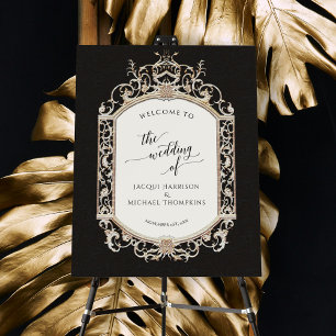 Vintage Elegant Black n Gold Wedding Welcome Sign