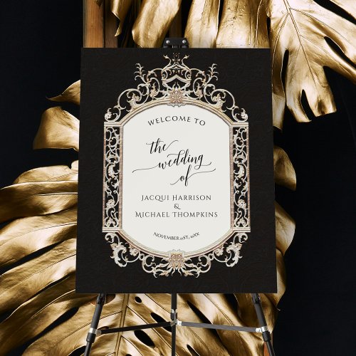 Vintage Elegant Black n Gold Wedding Welcome Sign