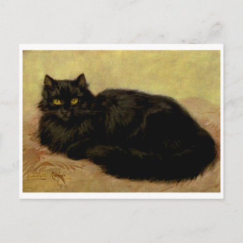 Vintage Elegant Black Persian Cat Portrait Postcard