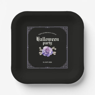 Vintage Elegant Black Purple Rose Halloween Party Paper Plates