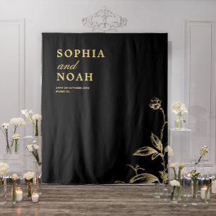 Vintage elegant black wedding photo booth backdrop