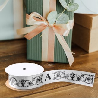 Vintage Elegant Black White Floral And Monogram