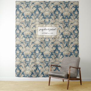 Vintage Elegant Blue Damask Wedding Photo Backdrop