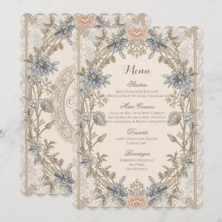 Vintage Elegant Blue Floral Botanical Wedding Menu