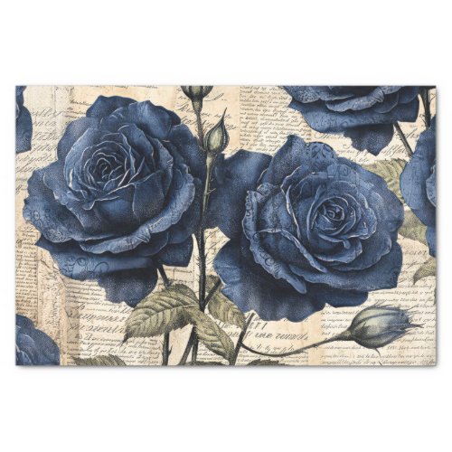 Vintage Elegant Blue Rose Tissue Paper