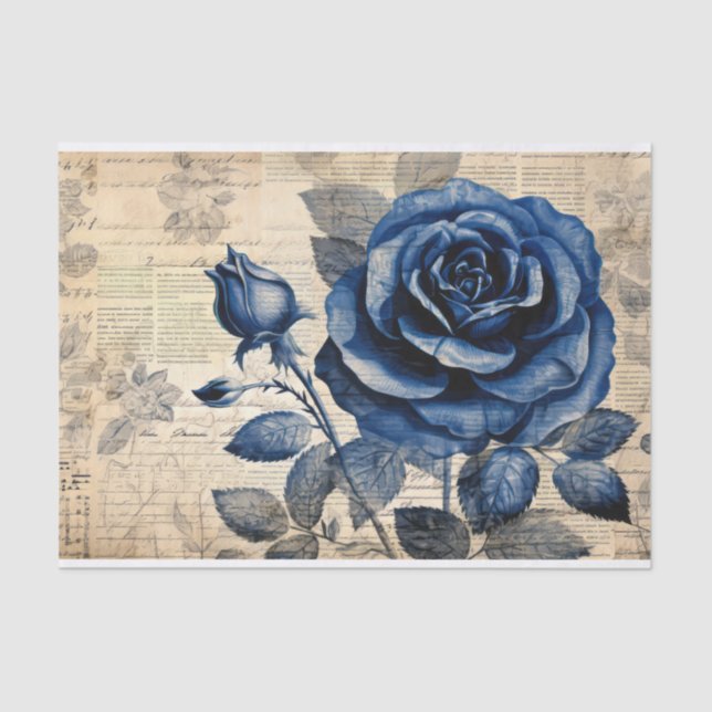 Vintage Elegant Blue Rose Tissue Paper (Front)