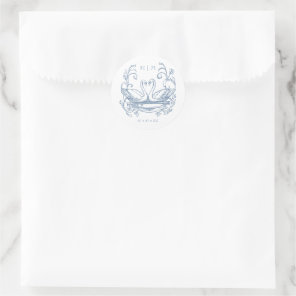 Vintage Elegant Blue Swan Crest Garden Wedding Classic Round Sticker