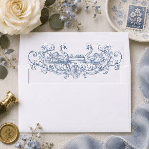 Vintage Elegant Blue Swan Crest Garden Wedding Envelope Liner