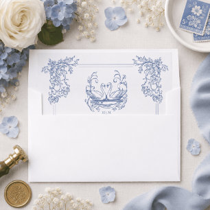 Vintage Elegant Blue Swan Crest Garden Wedding Envelope Liner