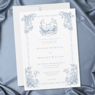 Vintage Elegant Blue Swan Crest Garden Wedding Invitation