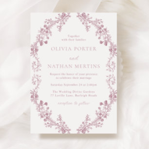 Vintage Elegant Blush Dusty Rose Wreath Wedding Invitation