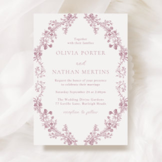 Vintage Elegant Blush Dusty Rose Wreath Wedding Invitation