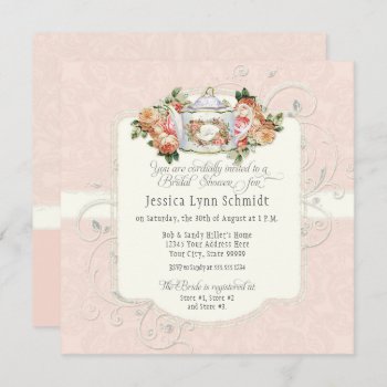 Vintage Elegant Blush Rose Floral Bridal Shower  Invitation by LuxuryWeddings at Zazzle
