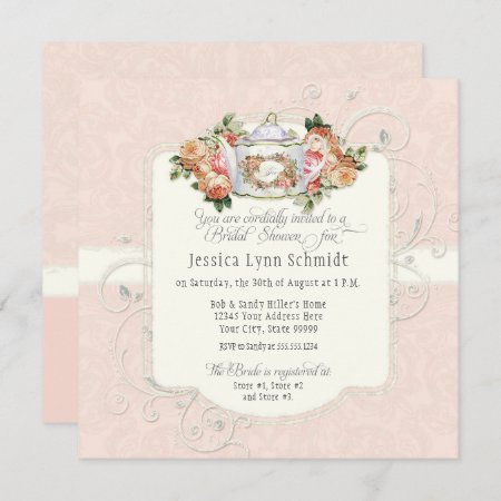 Vintage Elegant Blush Rose Floral Bridal Shower  Invitation