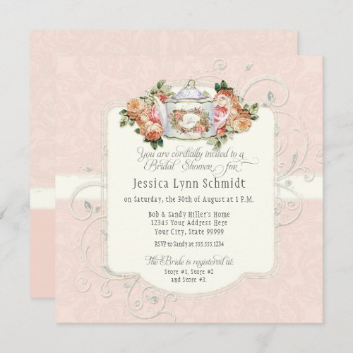 Vintage Elegant Blush Rose Floral Bridal Shower  Invitation