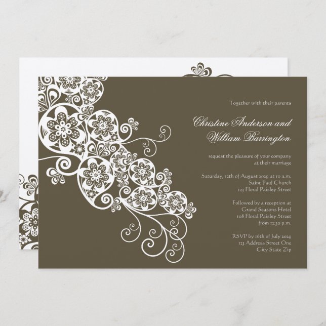 Vintage Elegant Boho Floral Paisley Wedding Invite (Front/Back)