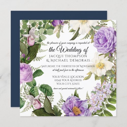 Vintage Elegant Botanical Floral Lavender Wedding Invitation