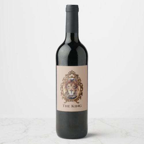 Vintage Elegant Brown Lion King Retro Dads  Wine Label